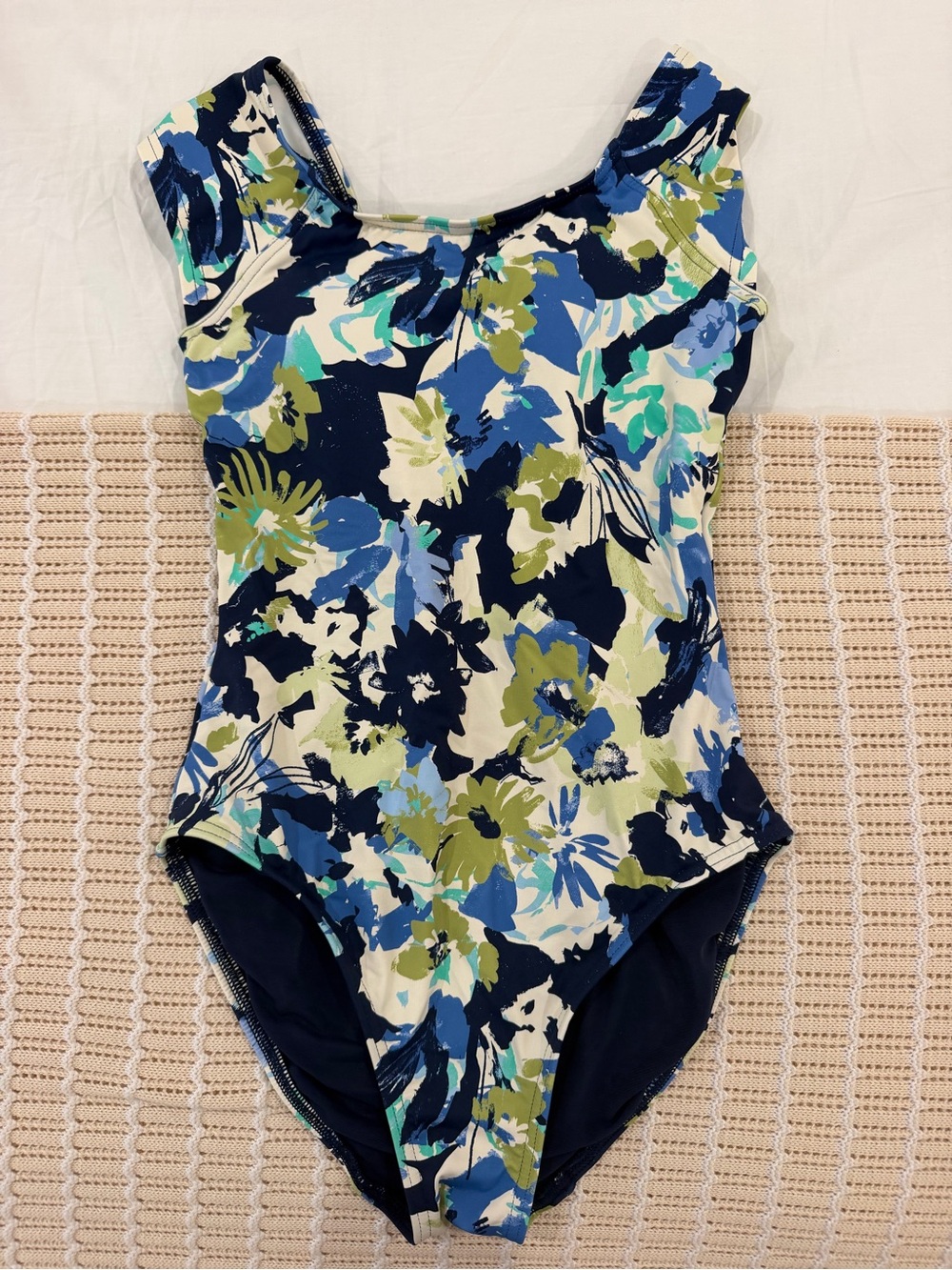 Lands' End Floral One-Piece Swimsuit - Navy, Blue & Green
